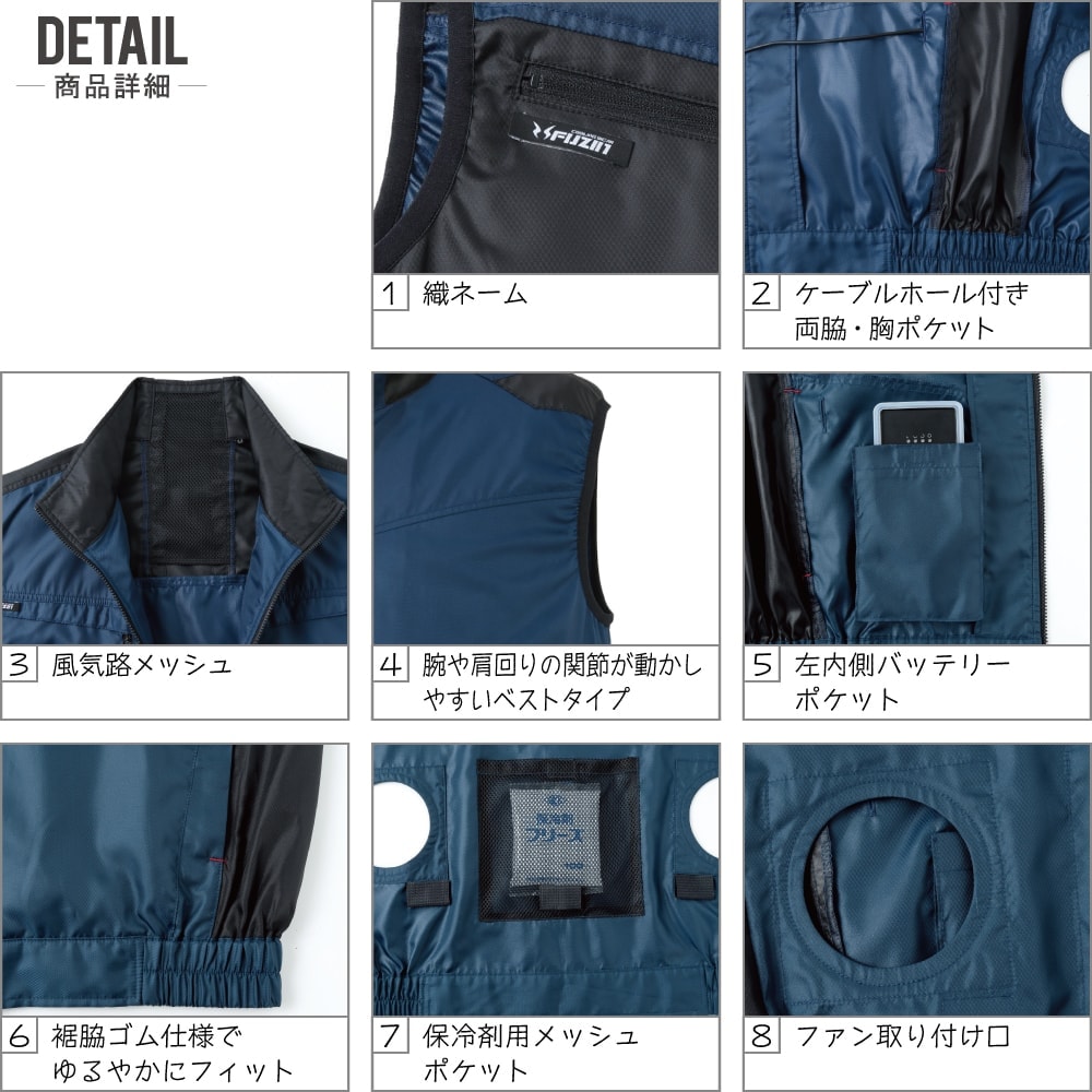 空調風神服 ベスト 撥水 (12Vフルセット ななめファン) サンエス