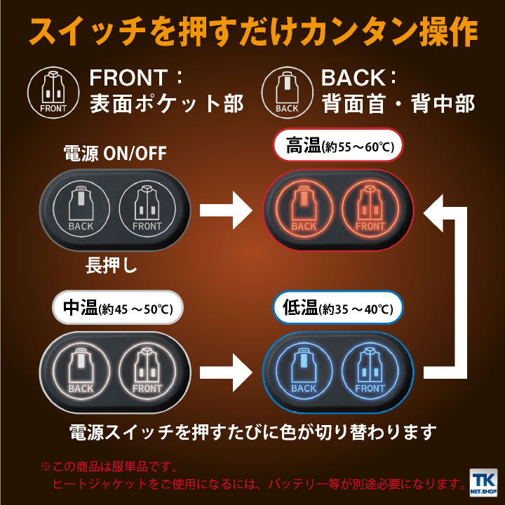 アタックベース 電熱ウェア 長袖電熱ジャケット 単品 秋冬 防寒着 作業