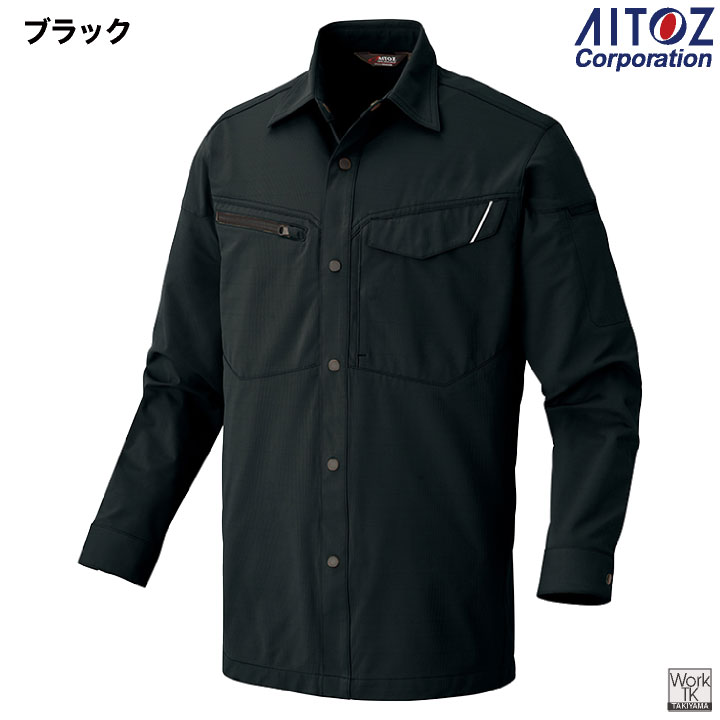 アイトス ストレッチ 長袖シャツ 薄手 軽量 帯電防止 JIS T8118適合 UVカット 春夏 作業服 作業着 建設 工場 製造業 運送業 メンズ レディース AITOZ az-2435 | アイトス | 14