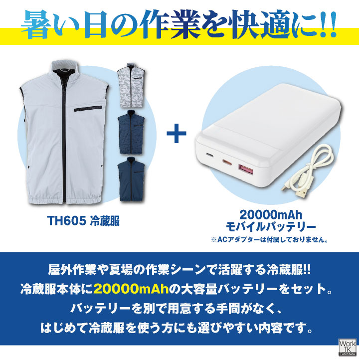 ビッグボーン 冷蔵服 ベスト ペルチェ ファン 大容量 バッテリー 20000mAh 冷却ウェア 空調作業服 空調ウェア 春夏 涼しい 暑さ対策 熱中症対策 bb-th605-set | bigborn | 01