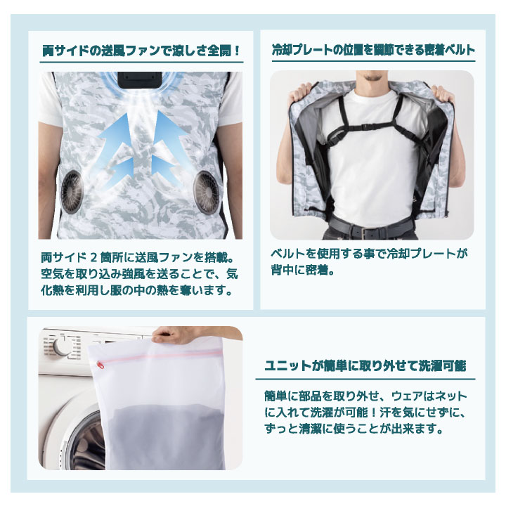 ビッグボーン 冷蔵服 ベスト ペルチェ ファン 大容量 バッテリー 20000mAh 冷却ウェア 空調作業服 空調ウェア 春夏 涼しい 暑さ対策 熱中症対策 bb-th605-set | bigborn | 04