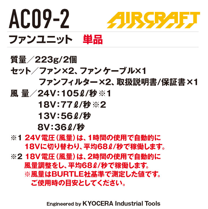 BURTLE（バートル） ファンユニット 単品 24V対応 エアークラフト 空調