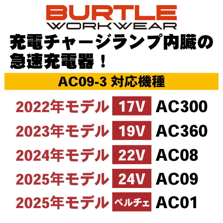 BURTLE（バートル） 空調作業服 AC09用充電器 エアークラフト AIRCRAFT
