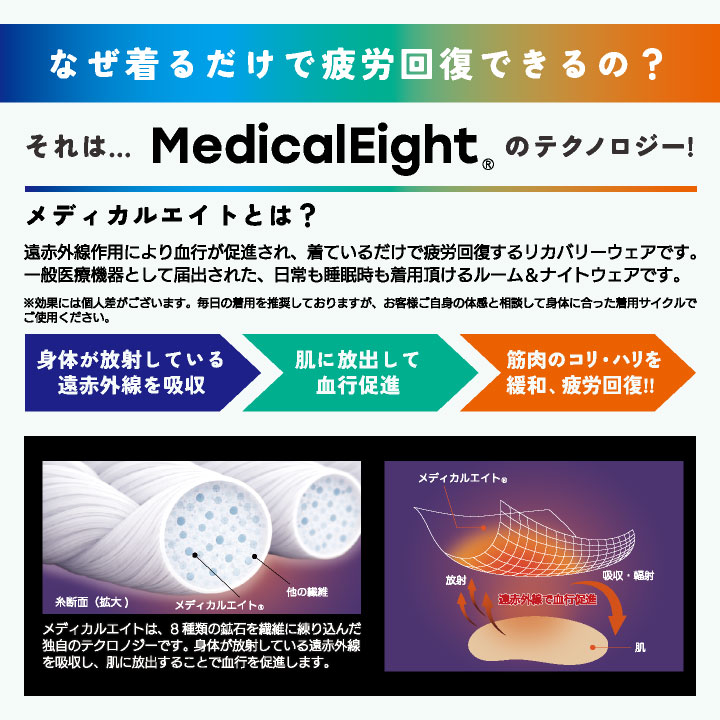 (当店だけの特典付リカバリーウェアで血行促進・疲労回復)メディカルエイト 上下セット 血行促進 疲労回復 一般医療機器 秋冬 ルームウェア 即日出荷 hr-380830 |  | 03
