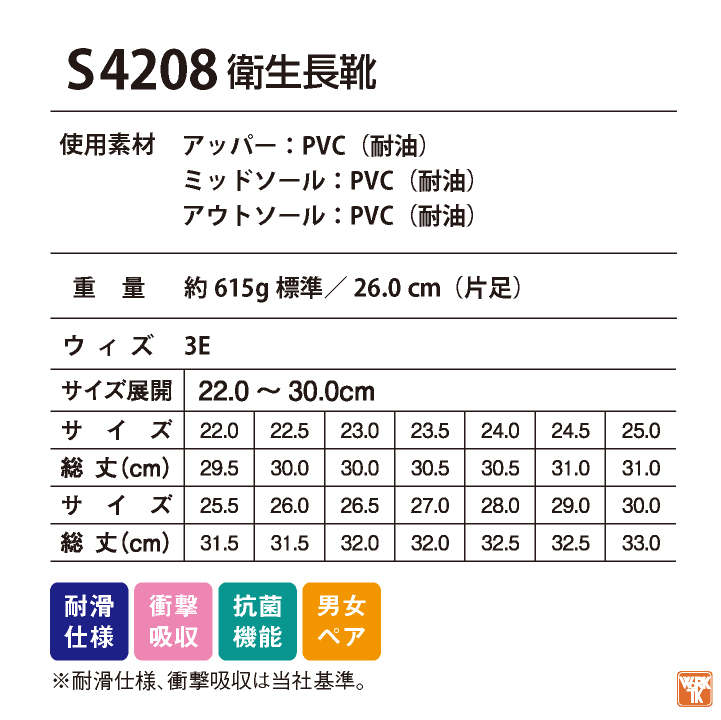 【確認用】スティレット型　ロング　サイズ表 自重堂 長靴 先芯なし メンズ レディース 衛生長靴 クッション性
