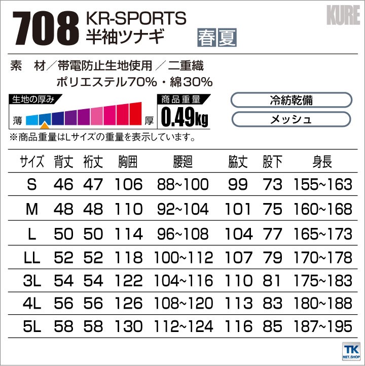 半袖つなぎ 半袖ツナギ KR-SPORTS 春夏 半袖つなぎ帯電防止素材ツナギ