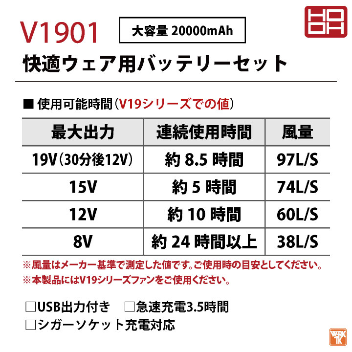 HOOH バッテリーセット 快適ウェア 空調ウェア 熱中症対策 春夏 鳳凰 村上被服 バッテリー×1 充電器×1 パーツ (即日出荷) mh-v1901  : mh-v1901 : 作業服・空調服・医療白衣のWorkTK - 通販 - Yahoo!ショッピング