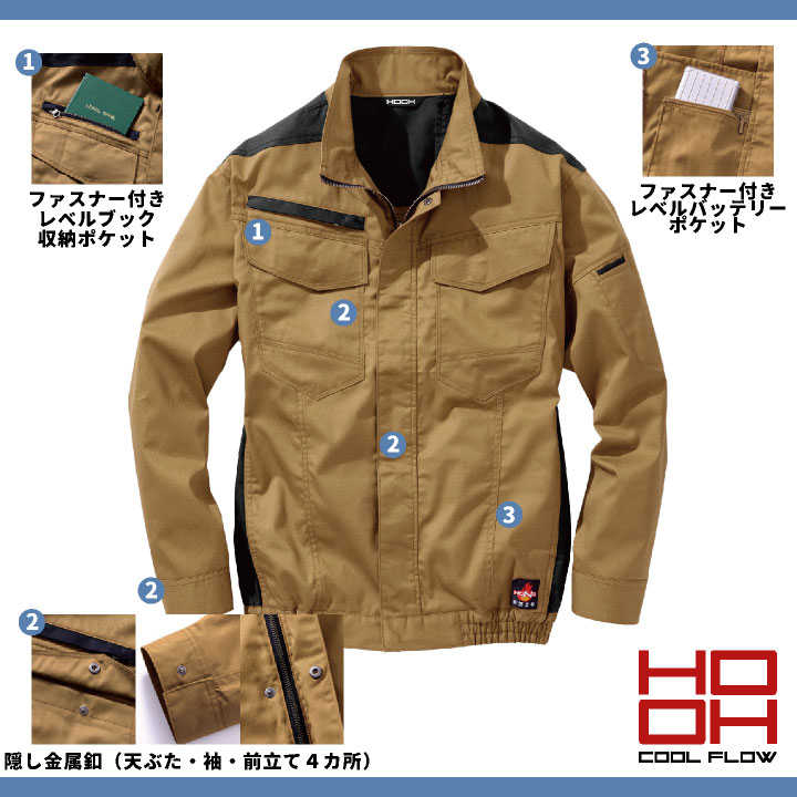 HOOH 空調作業服 セット 綿100% 長袖 ブルゾン 難燃 制電素材 