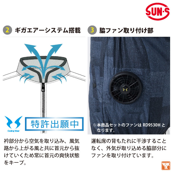 サンエス 空調風神服 24V ファン・バッテリー フルセット サイドファン