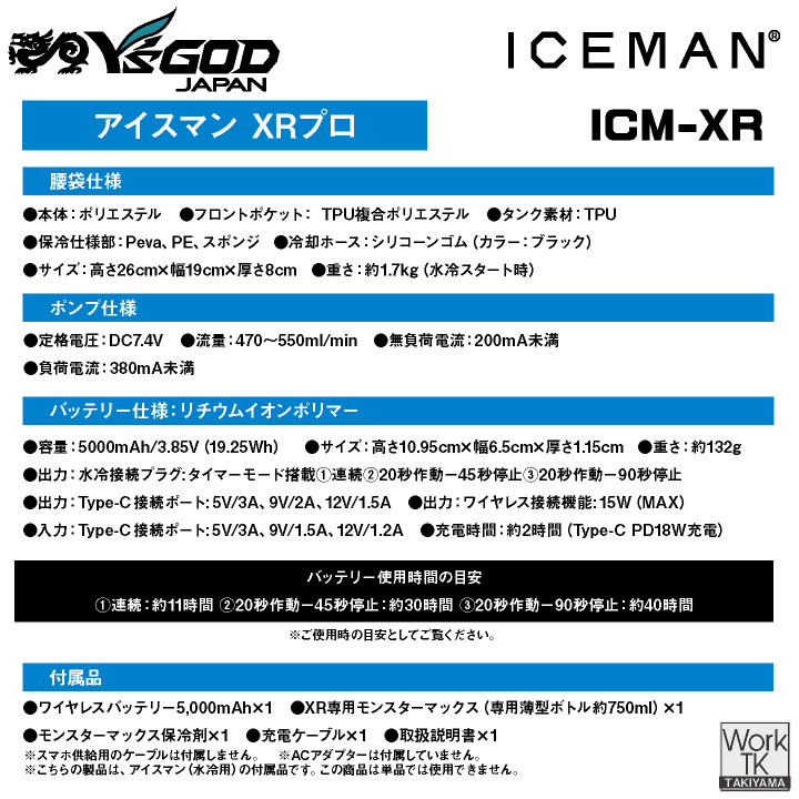 2026年新作] 山真製鋸 アイスマンXRPRO 水冷腰ベルト用 オプション品