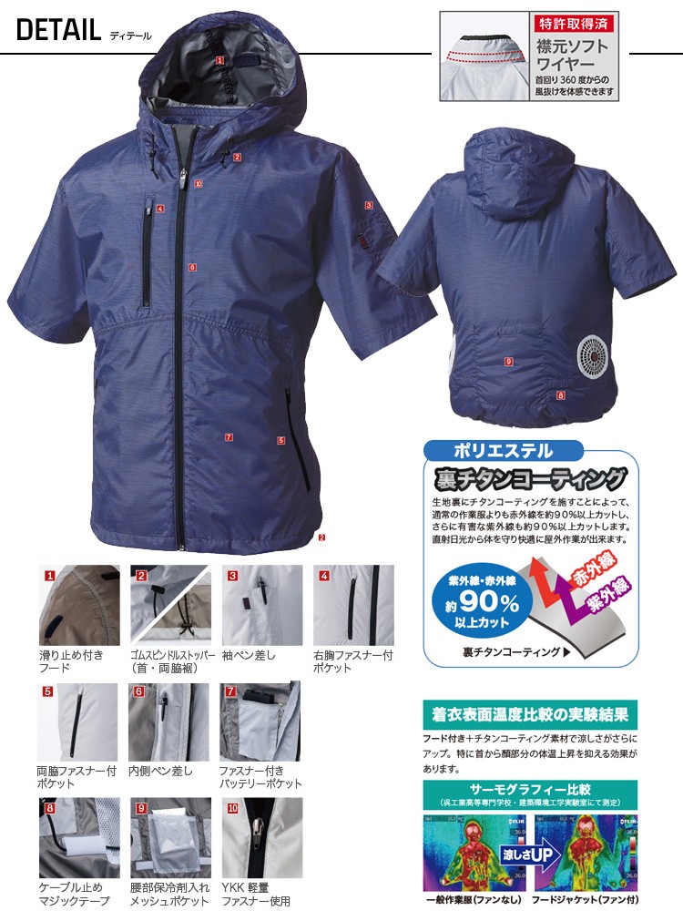 HOOH 空調作業服 ファン対応 フード付きジャケット 服のみ 快適
