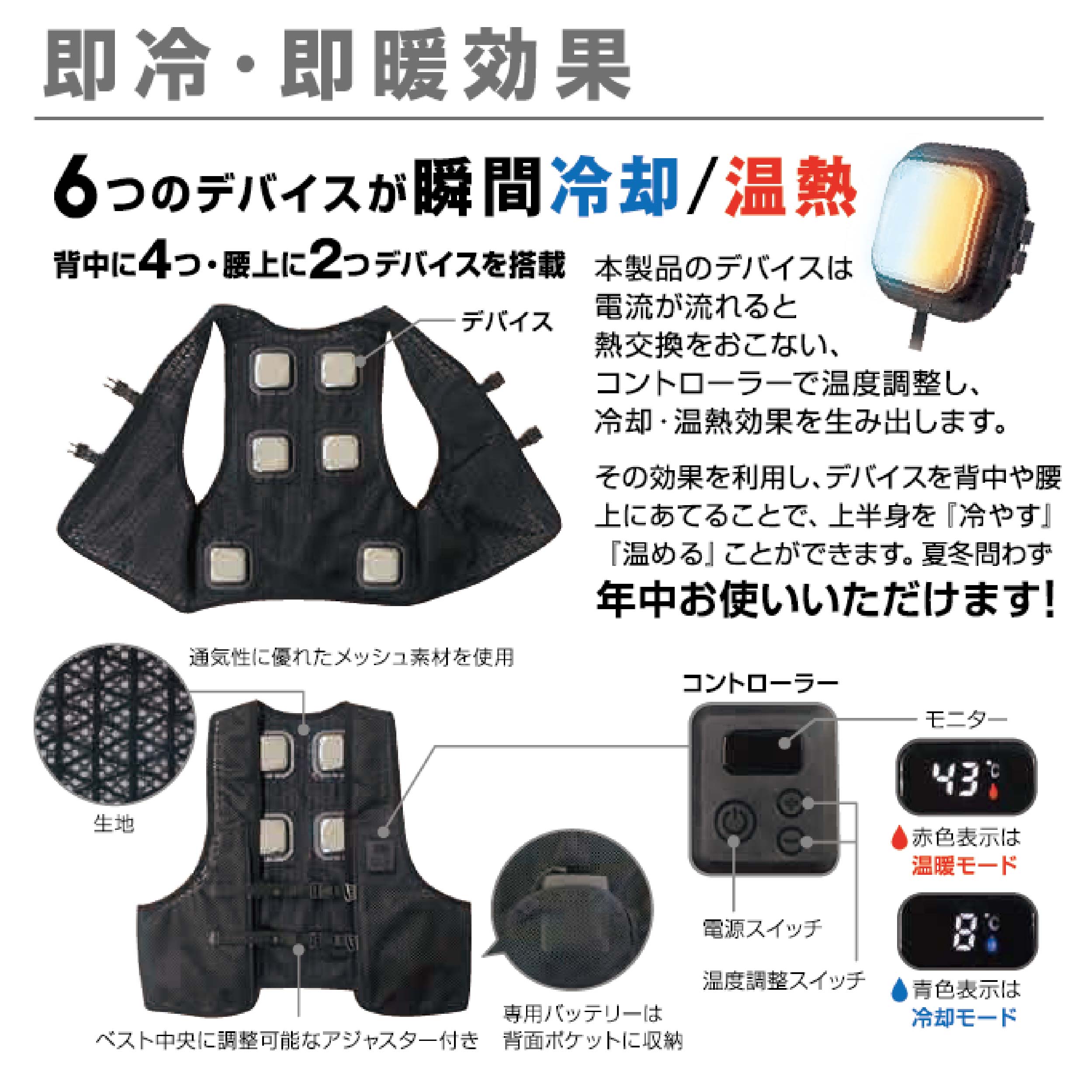 冷暖切替えベスト ULTRA 温熱 冷却 ペルチェベスト バッテリー