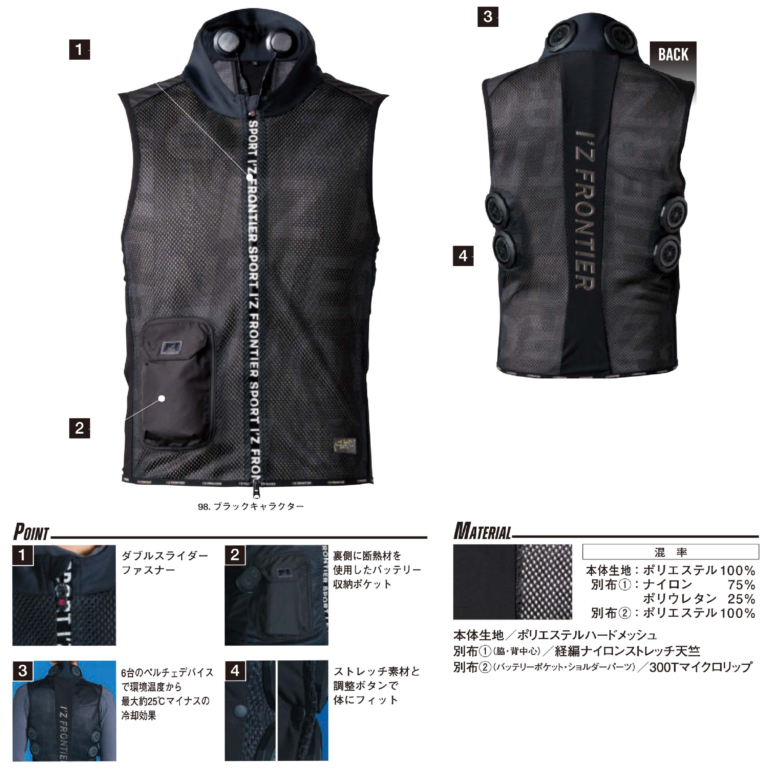 ペルチェベスト　4枚プレート・1度使用の美品 ジーベック ペルチェ 冷却ベスト 33008 最新 2025 ペルチェ