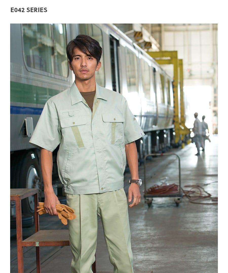 Asahicho 作業服 作業着 半袖ブルゾン カーゴパンツ ツータック E042 