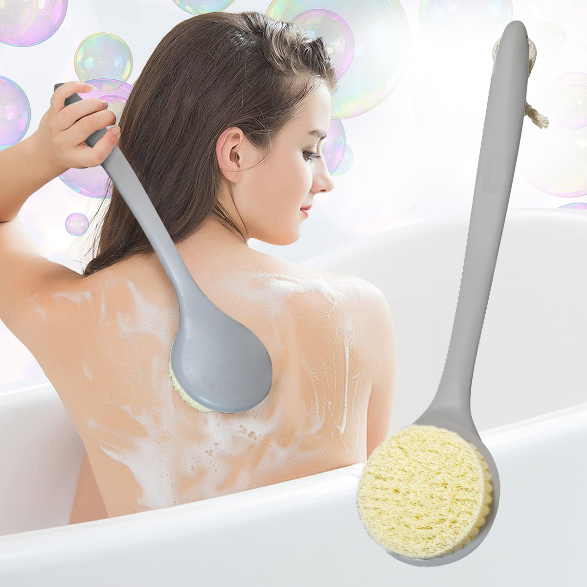 ボディブラシ 背中 やわらか 背中ブラシ お風呂 長い ロング 白 ニキビ