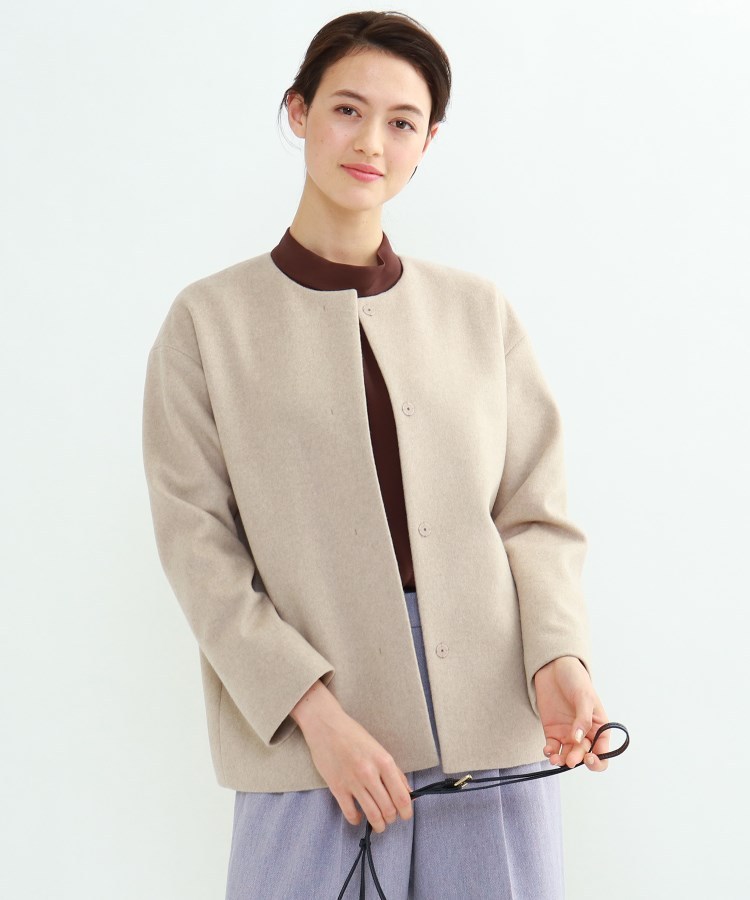 【美品】INDIVI　インディヴィ　スーパービーバーノーカラーコート INDIVI(インディヴィ)スーパービーバーノーカラーコート