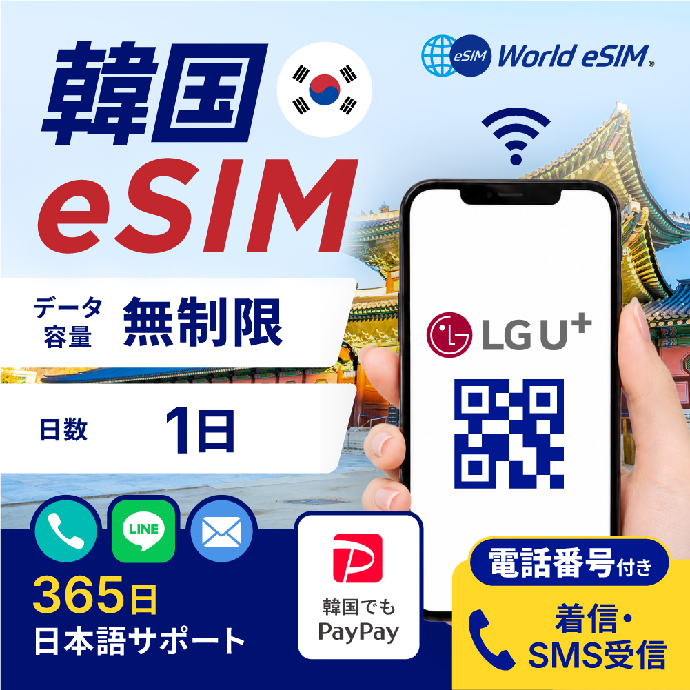 韓国eSIM LGU 4G 1日プラン