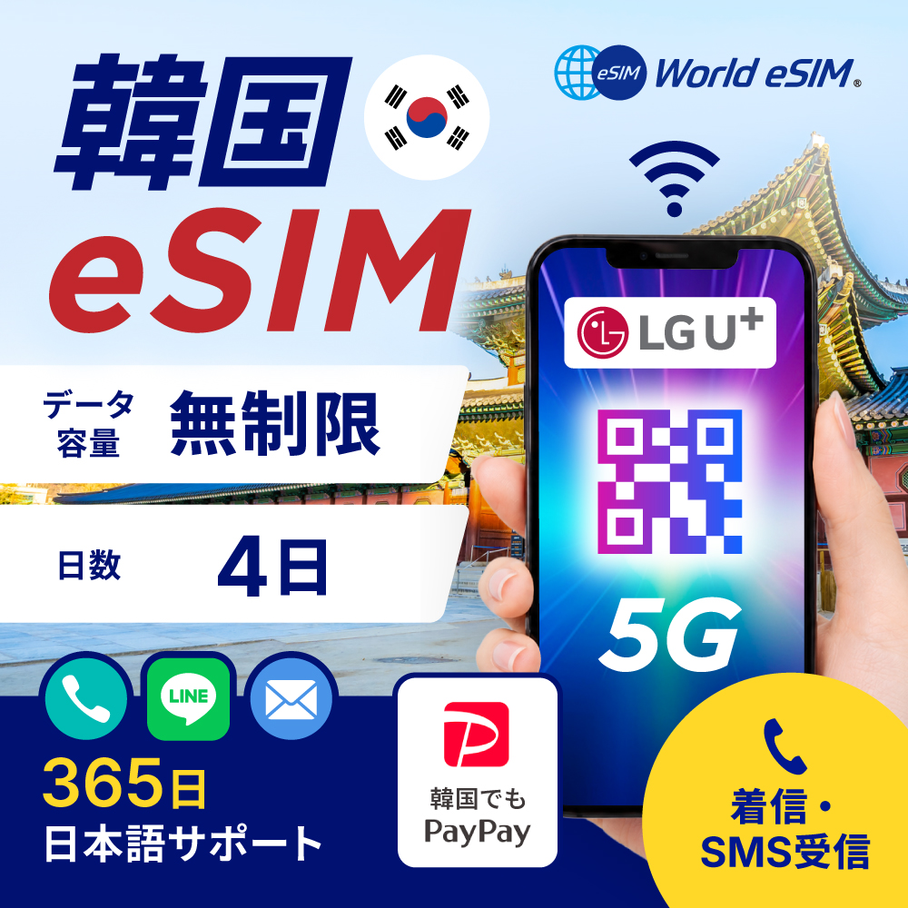 韓国eSIM LGU 5G 4日プラン