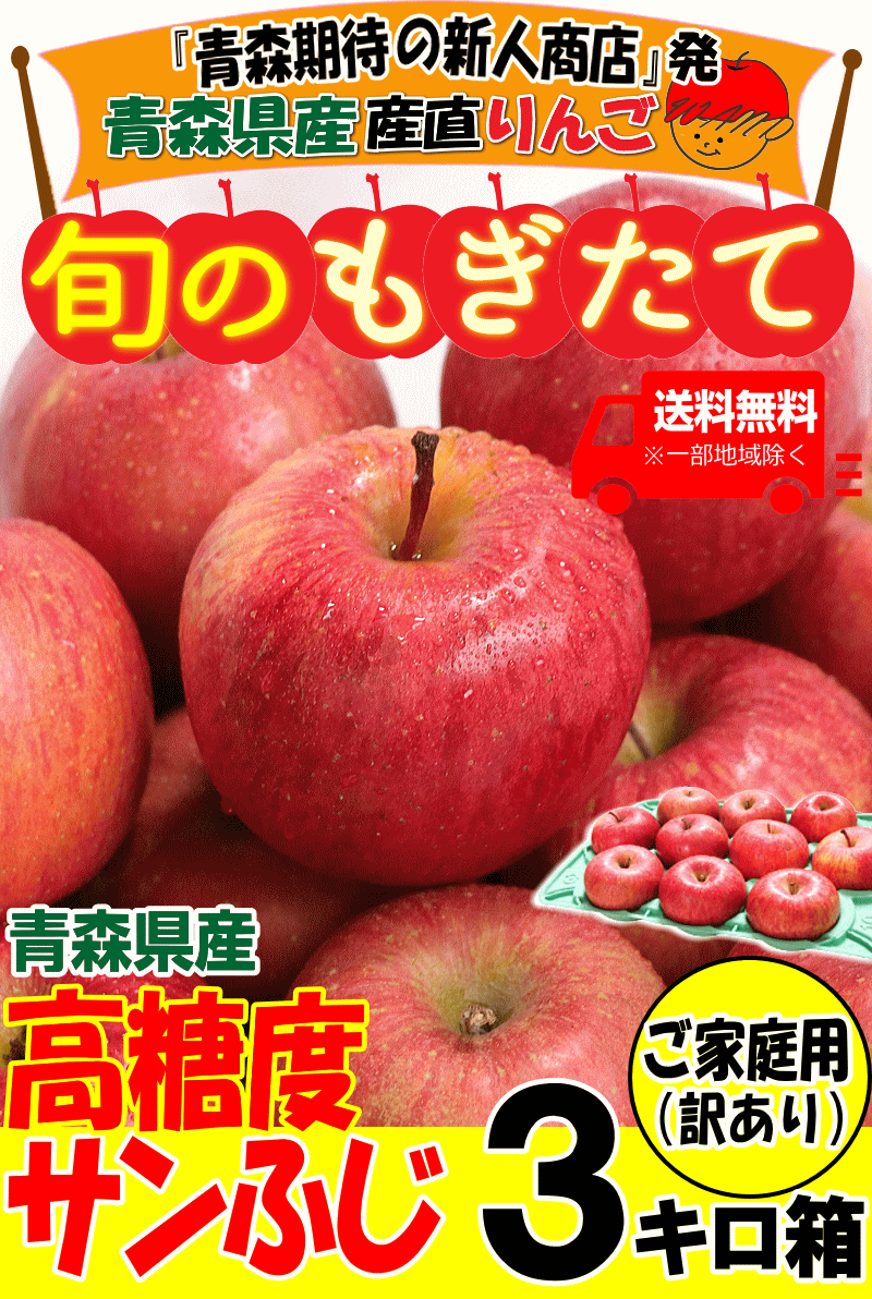 家庭用青森県産りんごサンふじ3キロ箱