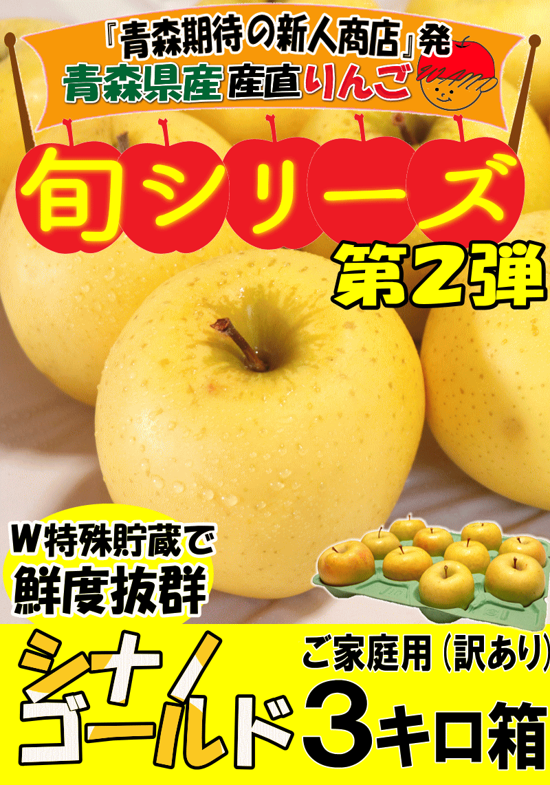 家庭用青森県産りんごシナノゴールド3キロ箱