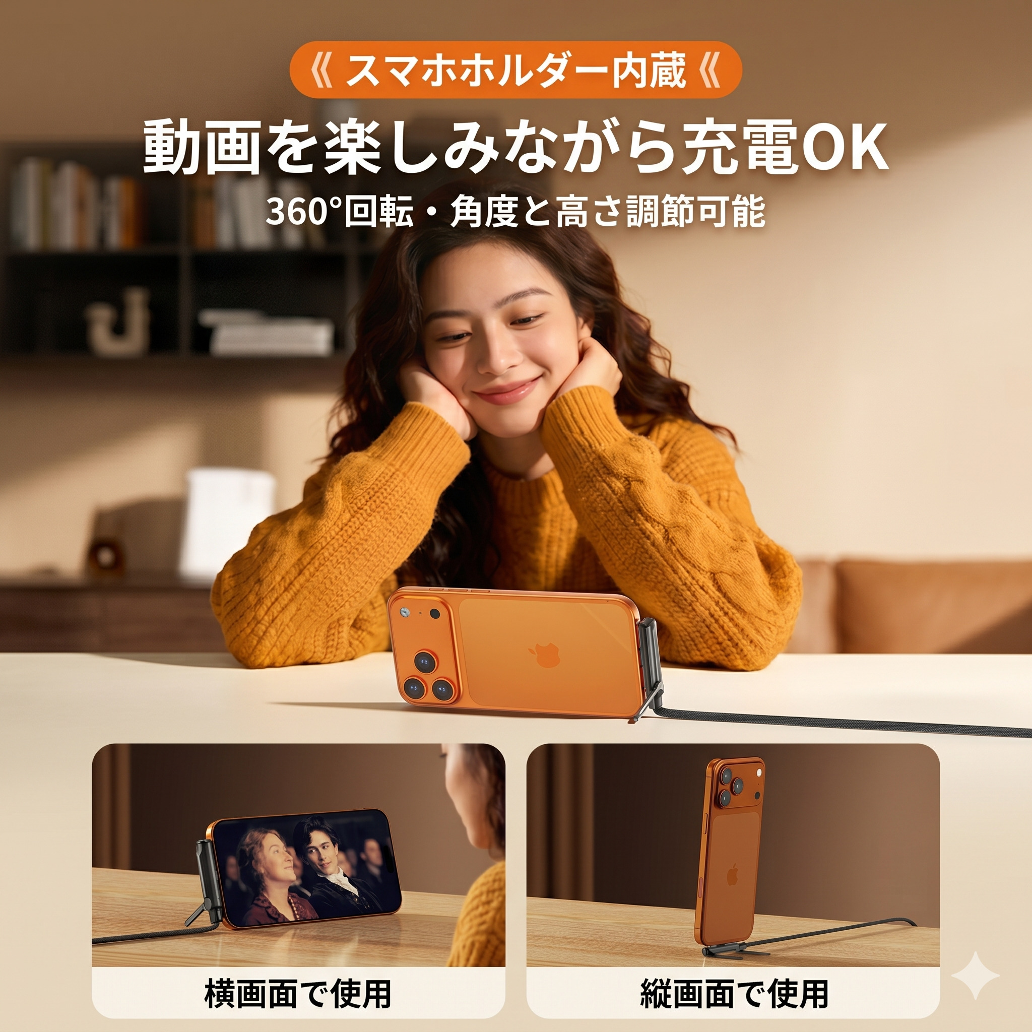 iPhone 充電ケーブル ライトニング L字 急速充電 スマホスタンド 一