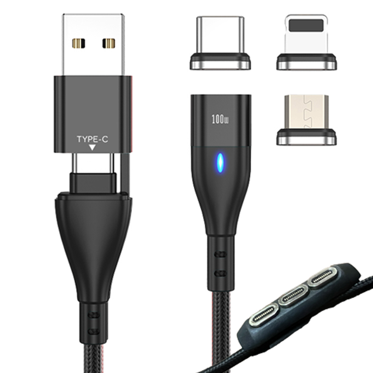 3in1 充電ケーブル マグネット iphone ケーブル usb マルチ タイプcケーブル pdケーブル iPhone ２m 長め Switch 急速充電 60日保証｜world1select｜02