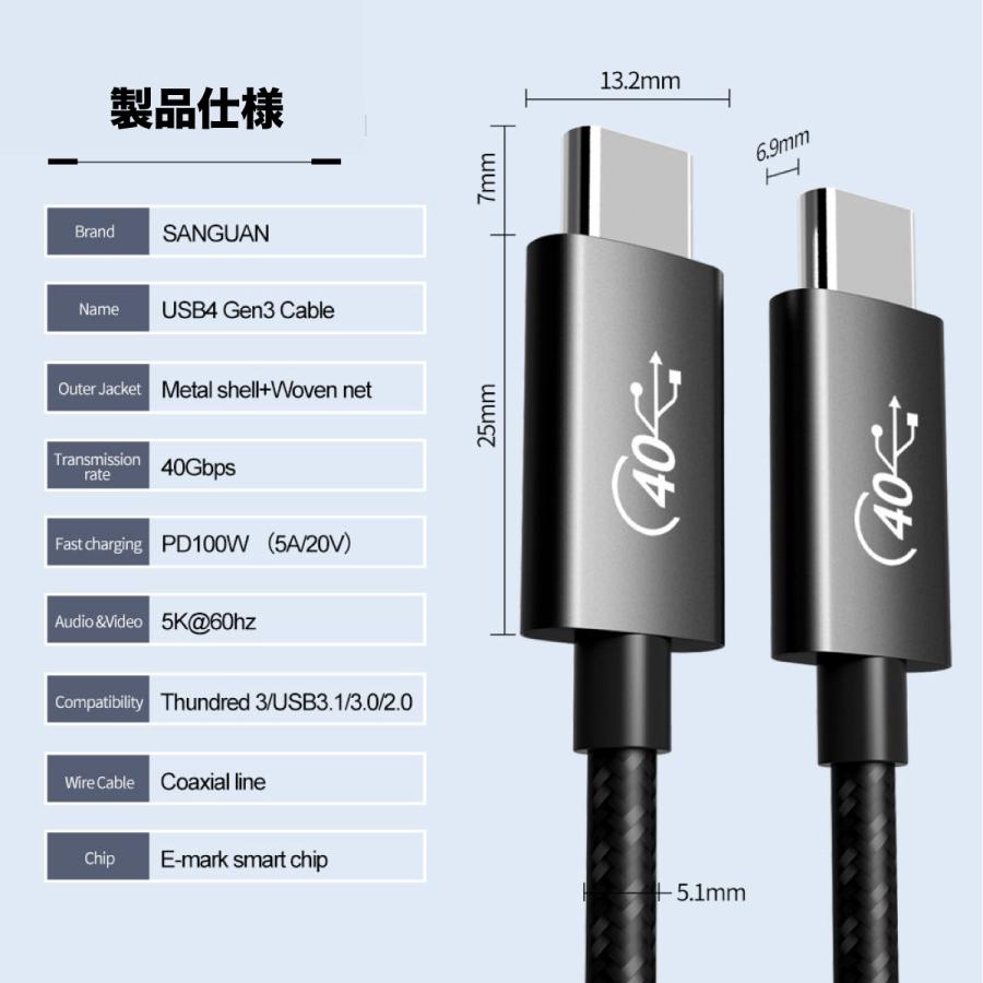 thunderbolt ケーブル 3 PD USB-C 100W 急速 usb Cタイプ 40Gbps 急速充電ケーブル サンダーボルト iPhone15 転送 50cm 1m｜world1select｜10