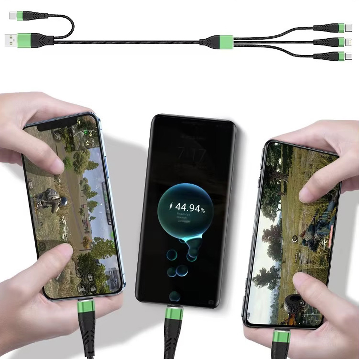 【訳あり】急速充電 3in1ケーブル タイプC 2台同時 Android IQOS Type-C Lightning ブラック 40W 5A 3in2 スマホコード Switch 1m 三又 3in1充電ケーブル | ブランド登録なし | 12