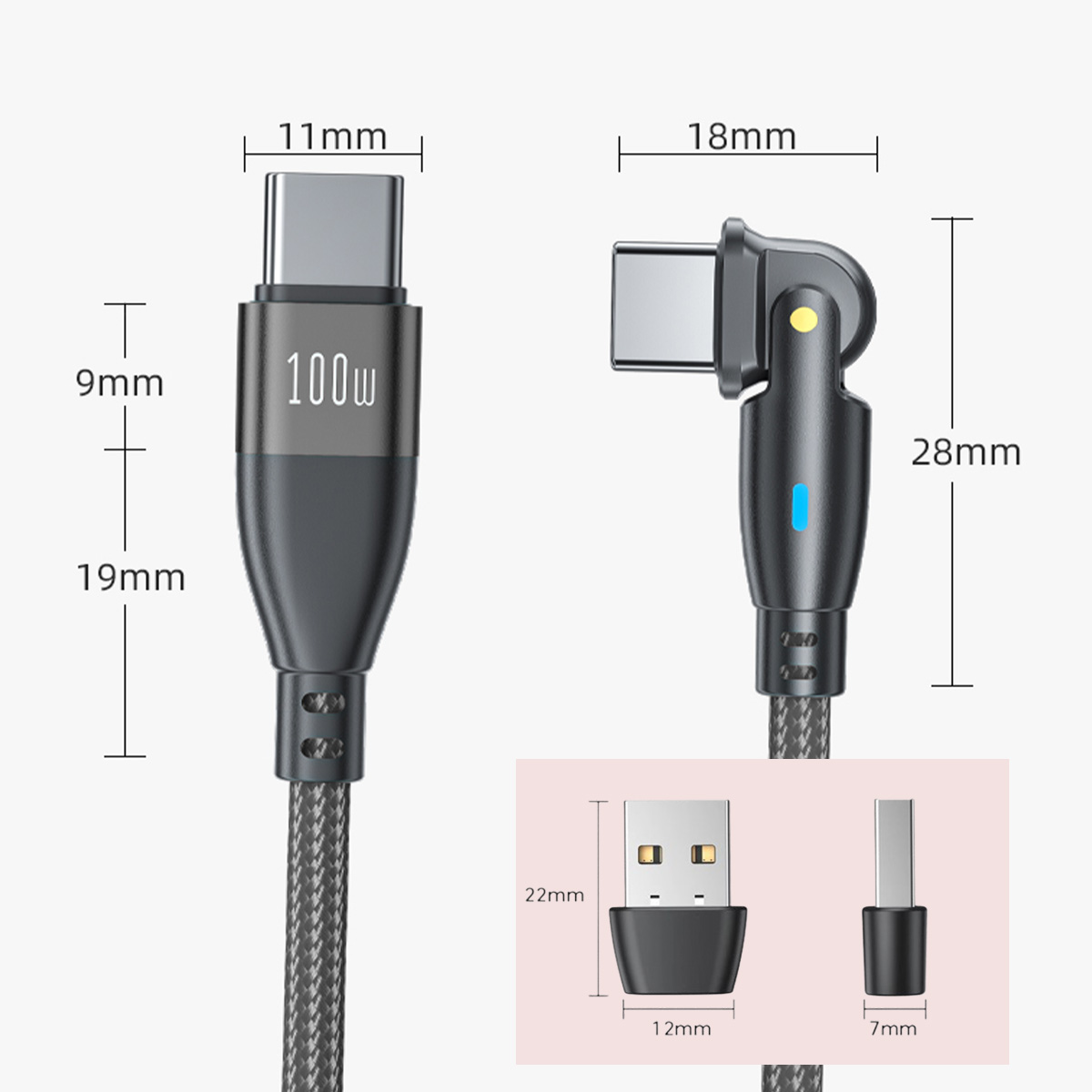 【180度回転】iPhone 17 急速充電ケーブル PD 100W 光る Type-C to Type-C 2m 1m データ転送 USB-A変換アダプタ付 高速充電 I型 typeC コード 1m L字 | ブランド登録なし | 10