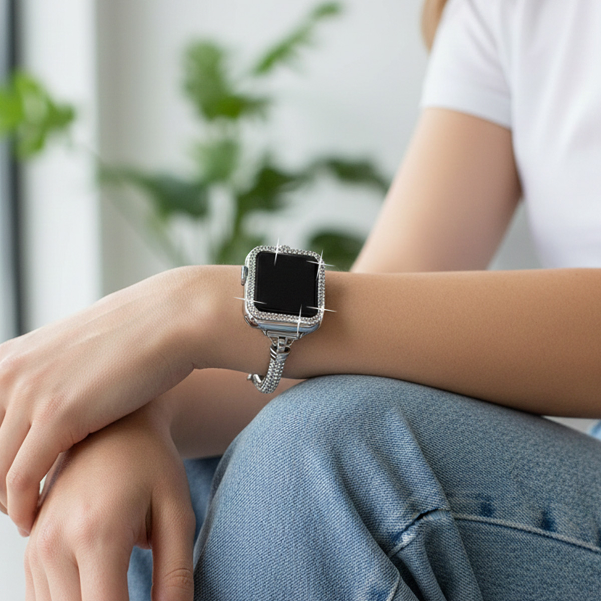 Apple Watch バンド キラキラ ラインストーン カバー付き チェーン