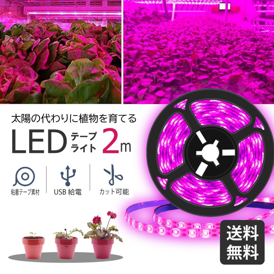 植物育成ライト LED グローライト テープライト 2m USB給電 防水 5V