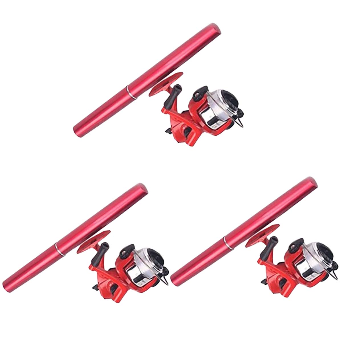 オルルド釣具 ロッド ペン型 ロッド＆リールセット 携帯釣り竿 同色3個