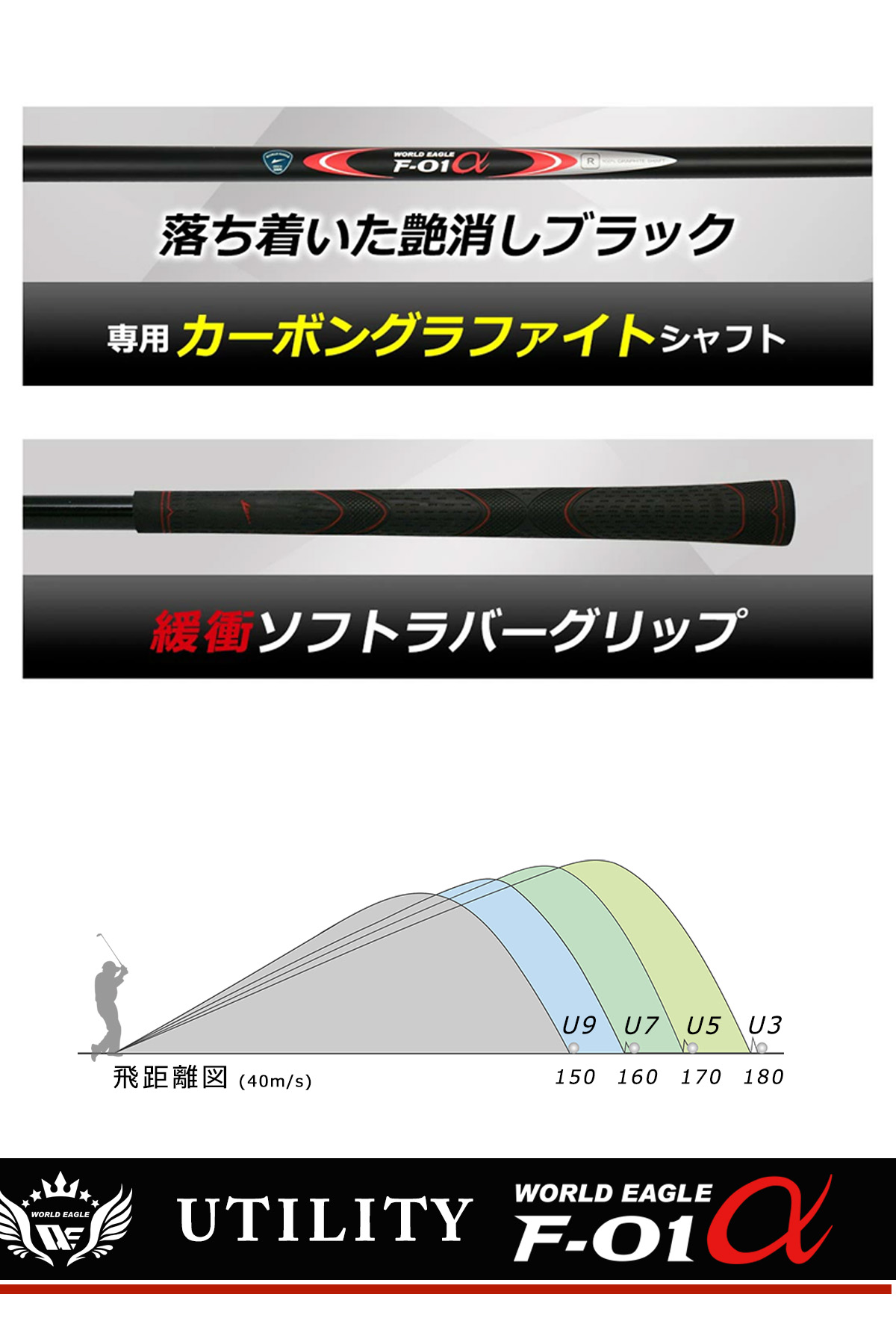 秋のゴルフ BIGセール　ユーティリティ ゴルフクラブ ワールドイーグル メンズ F-01α ステンレス UT3番 21°右用 初心者 新品