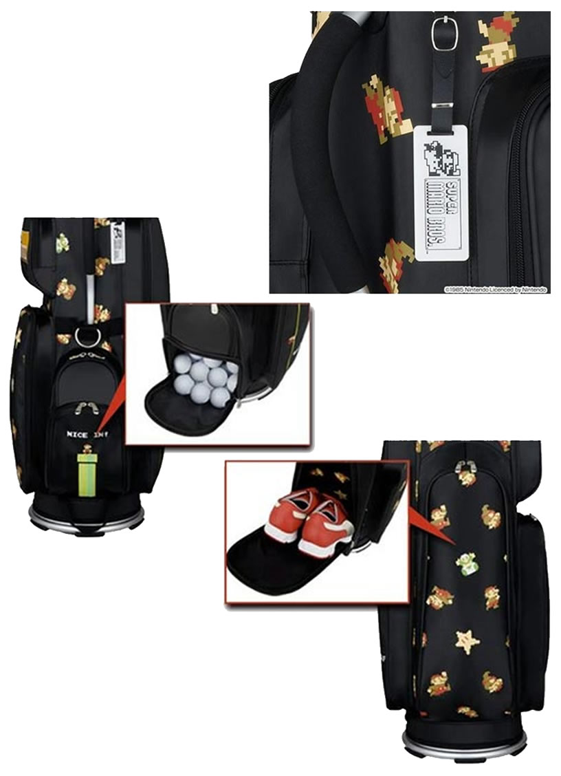 スーパーマリオブラザーズ ゴルフバッグ 黒 スーパーマリオブラザーズ キャディバッグ 軽量タイプ ブラック