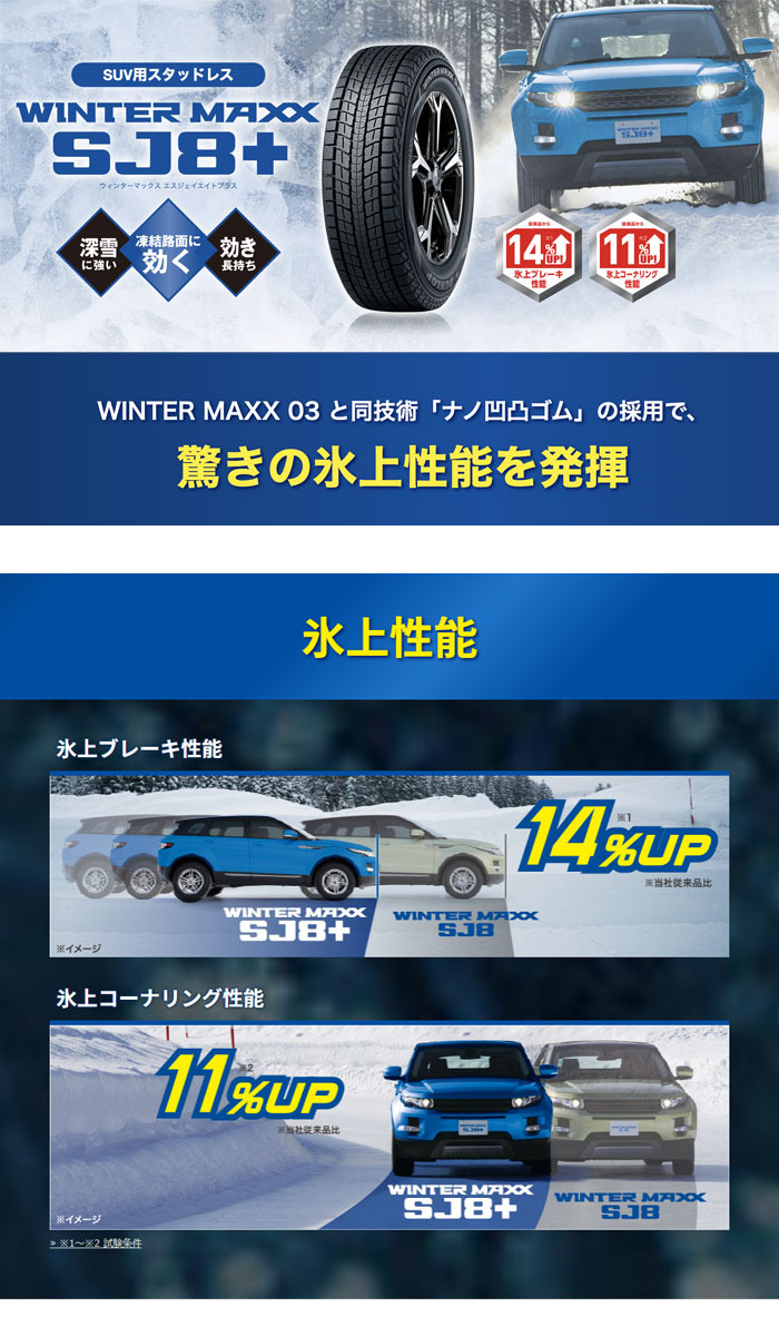 送料無料 スタッドレスタイヤ 195/80R15 96Q DUNLOP WINTER MAXX SJ8+ ダンロップ ウインターマックス SUV用  新品 日本製 国産 冬