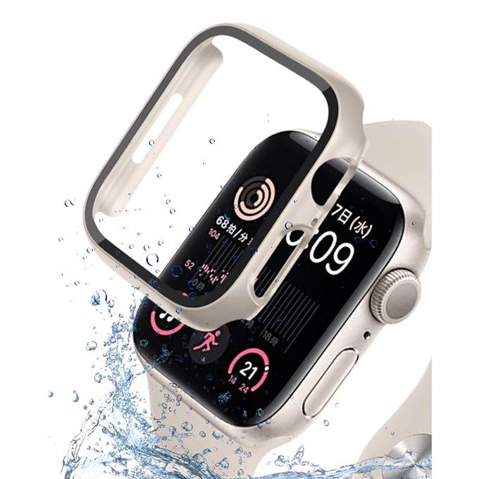 アップルウォッチ カバー apple watch アップルウォッチカバー ケース 8 se 45mm 44mm 全面保護 9Hガラス 生活防水 アップルウォッチse