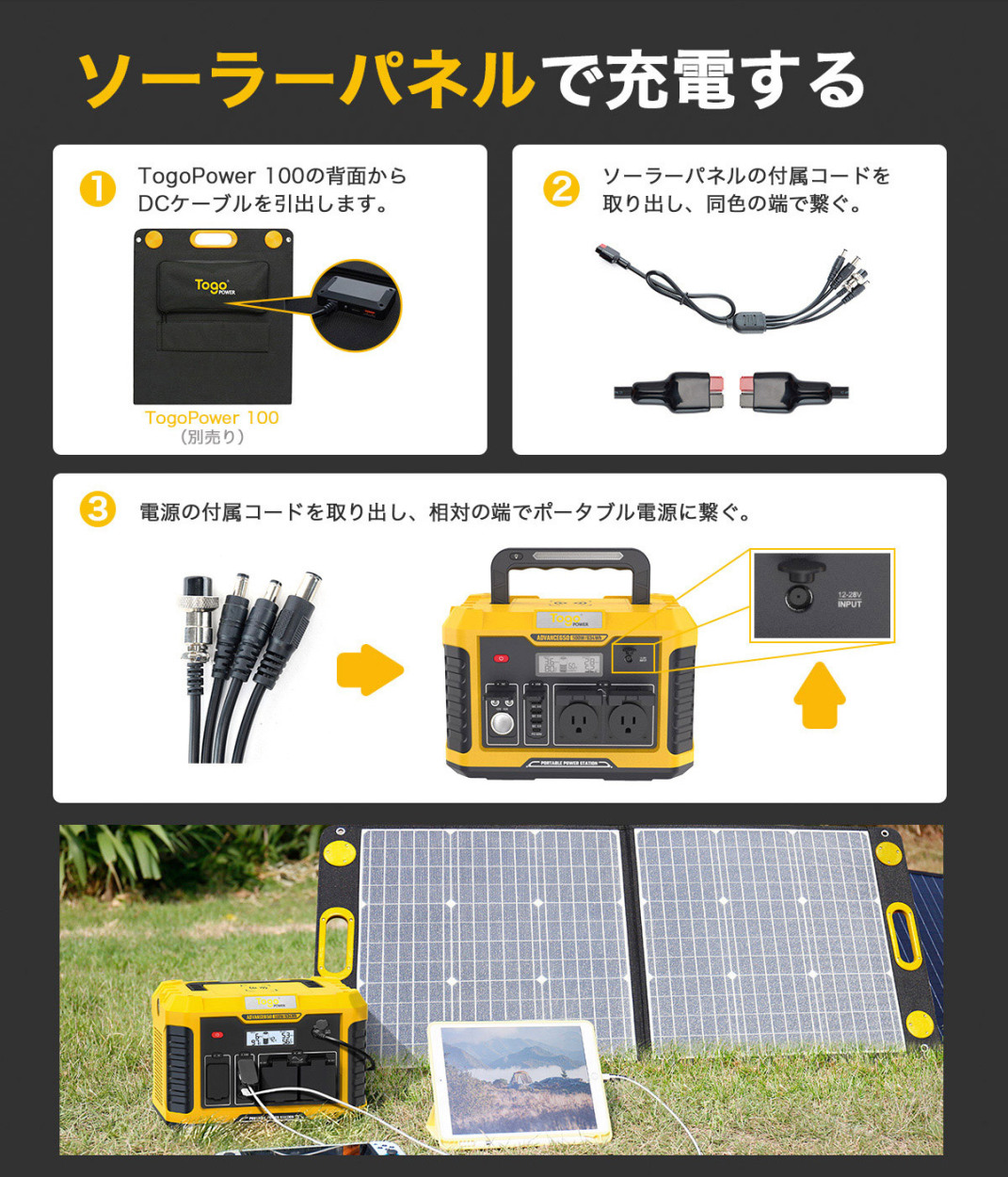 ２点セット ポータブル電源 大容量 500W+ソーラーパネル 100w 1枚 ソーラーチャージャー  車中泊 キャンプ 停電対策 防災推奨｜wowlomo｜13