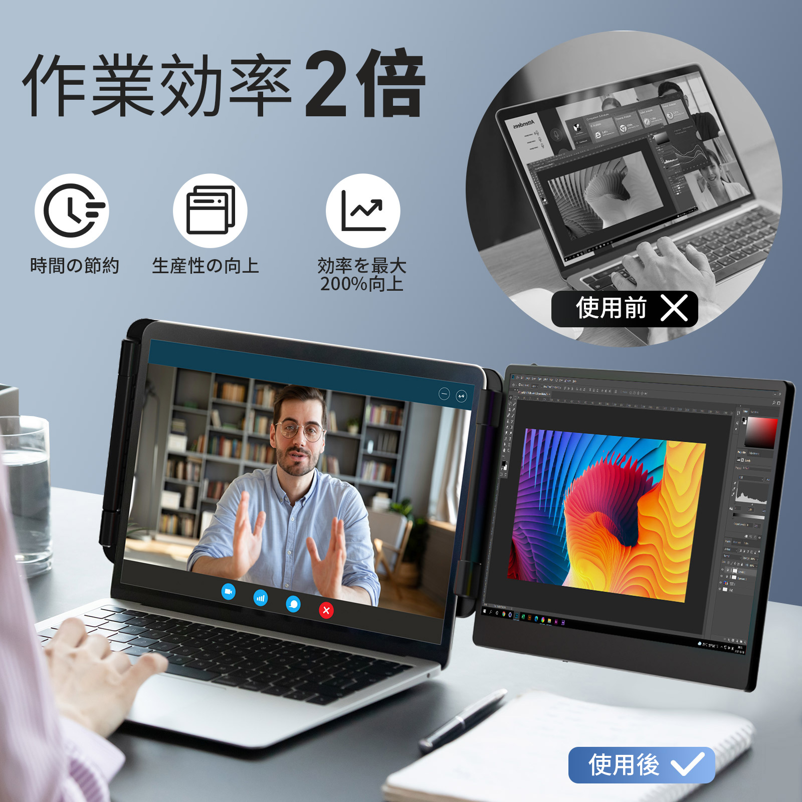 爆買15％オフ/デュアルモニター モバイルモニター 14インチ