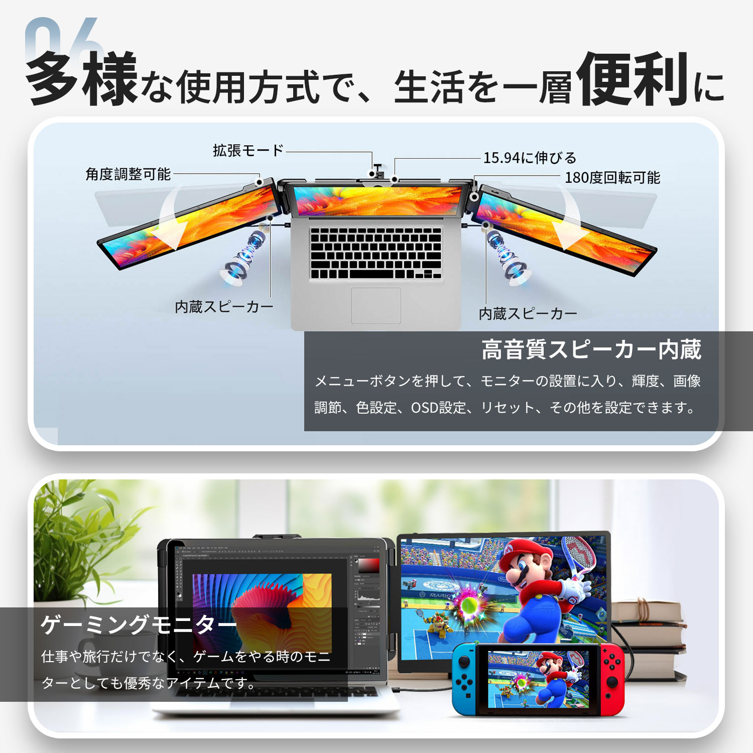 デュアルモニター モバイルモニター 14インチ【軽量650g 超薄型0.3cm