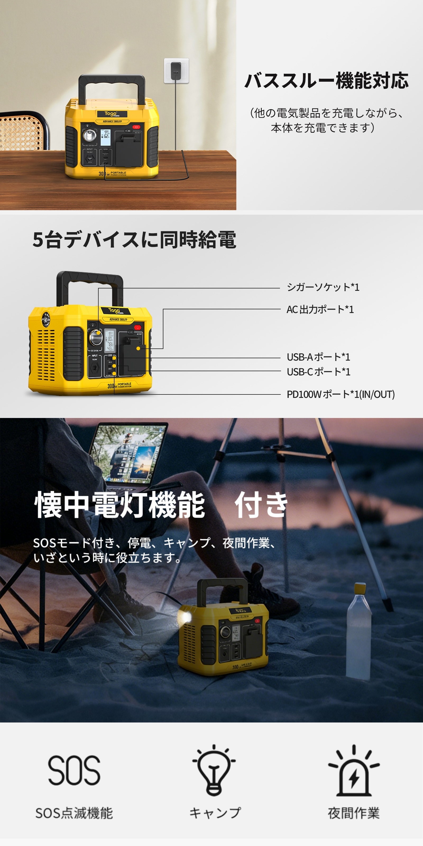 ポータブル電源 大容量 192Wh 60000mAh 非常用電源 防災グッズ 停電
