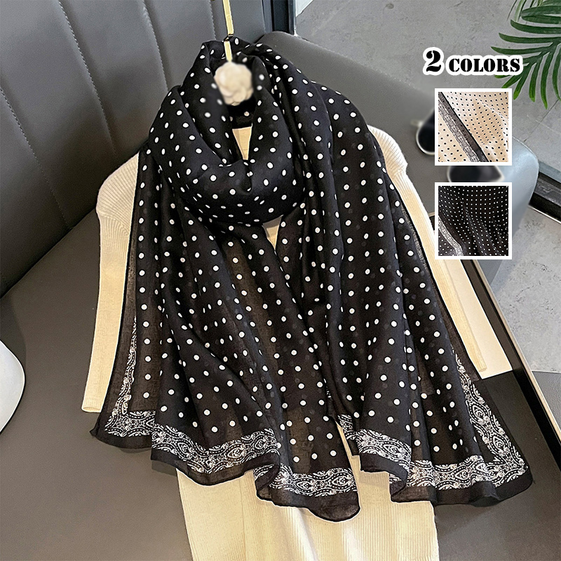 【美品】　45R ストール　マフラー　ウール　シルク　ドット　水玉　染めデザイン 美品】 45R ストール マフラー ウール シルク ドット 水玉 染め