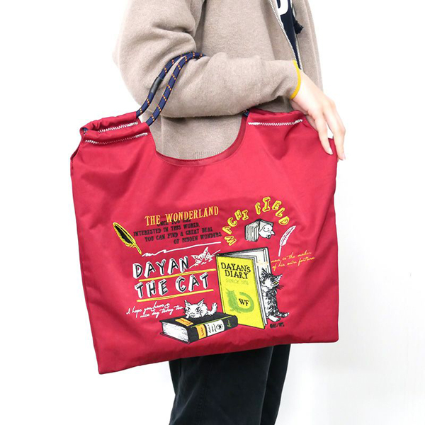わちふぃーるど 刺繍トート 本・エンジ わちふぃーるどダヤン