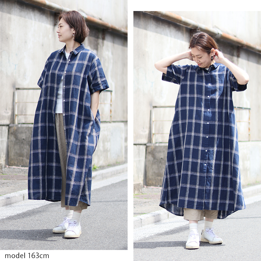 ichi】リネンチェック ワンピース : W Pocket - 通販 - Yahoo!ショッピング