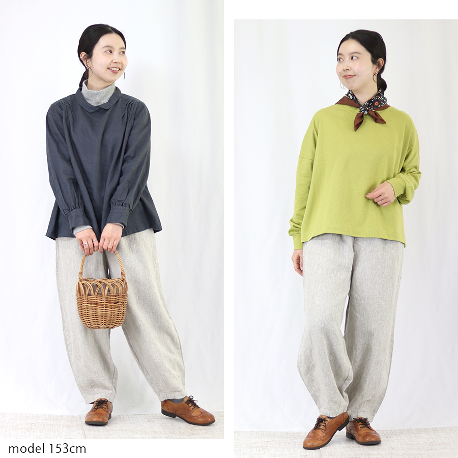 ◆08Mab◆リネンウエストタックバルーンパンツ　グレージュ 9番手リネンバルーンパンツ【08Mab ゼロハチマブ】麻100％ ハレの日に