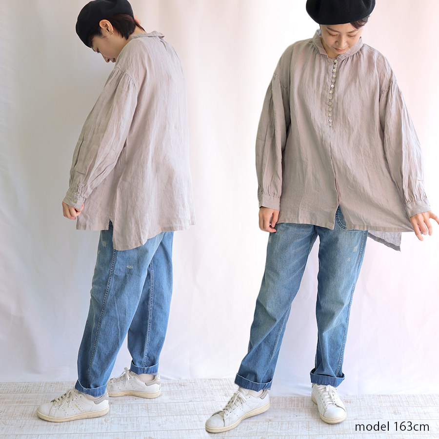 リネンシャンブレー多ボタン前開きブラウス 08mab : W Pocket