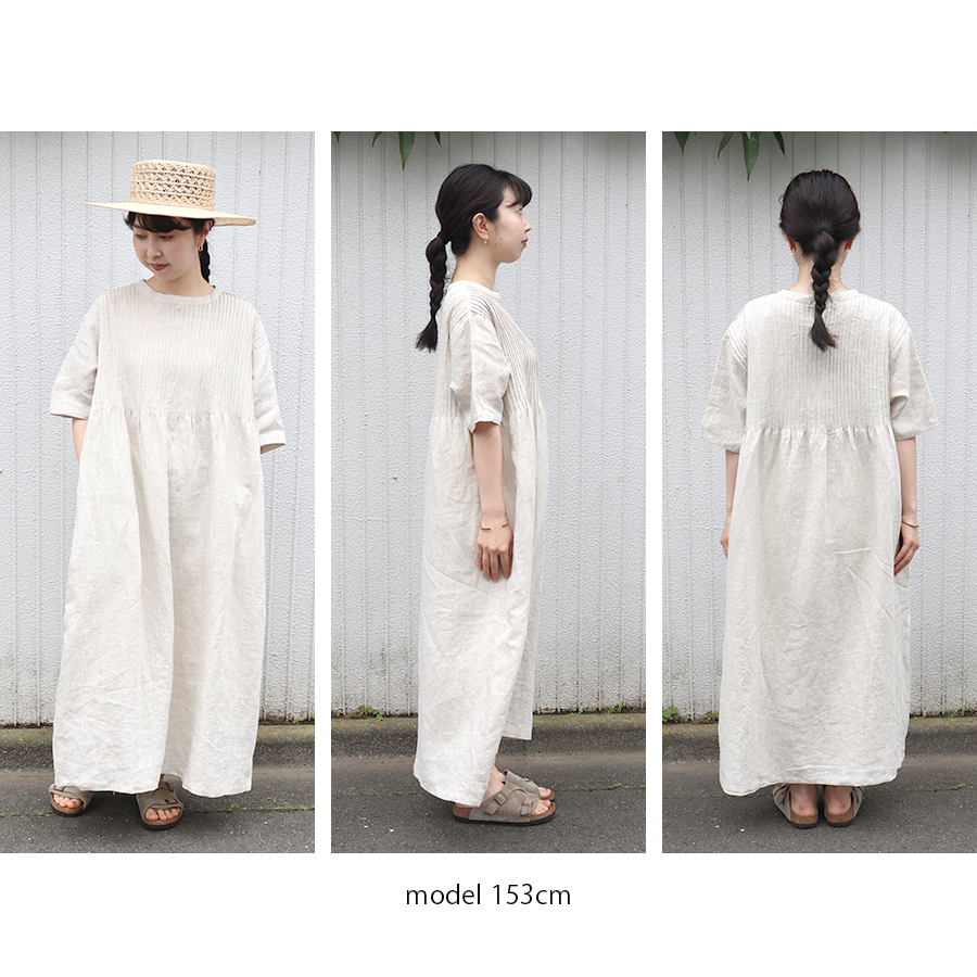 14番手リネン細ピンタック半袖ワンピース 08mab : W Pocket - 通販