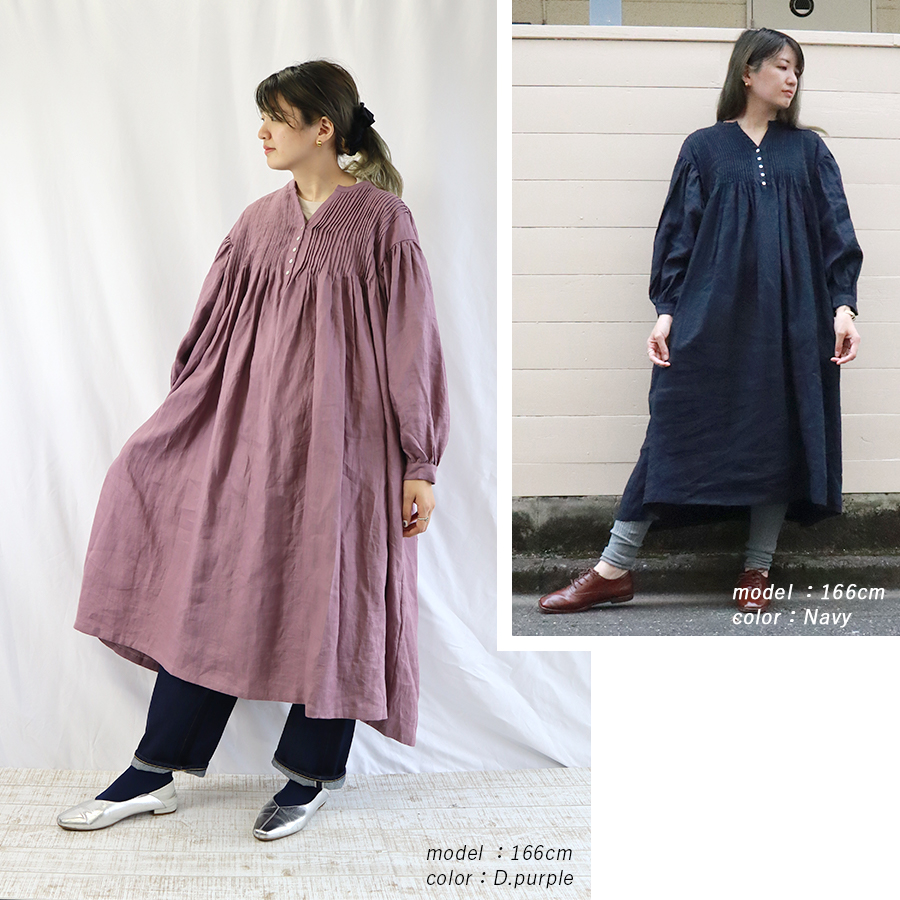 14番手リネンピンタック長袖ワンピース 08Mab |  | 06