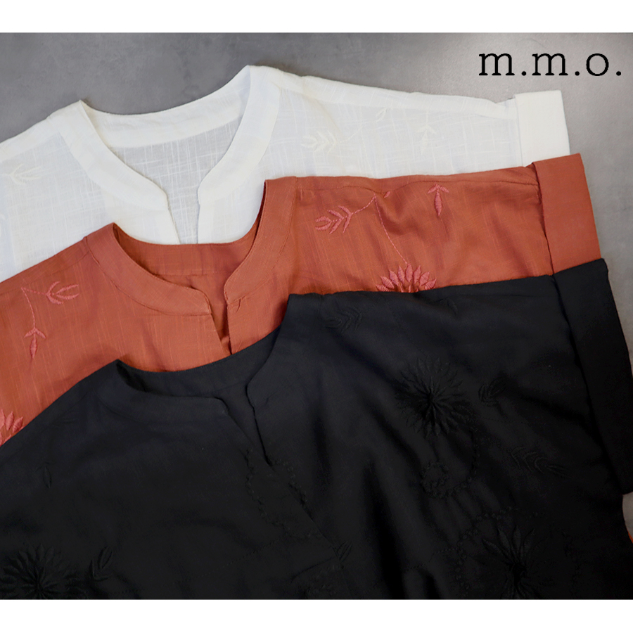 刺繍スキッパーブラウス【m.m.o】黒・テラコッタ・オフホワイト |  | 03