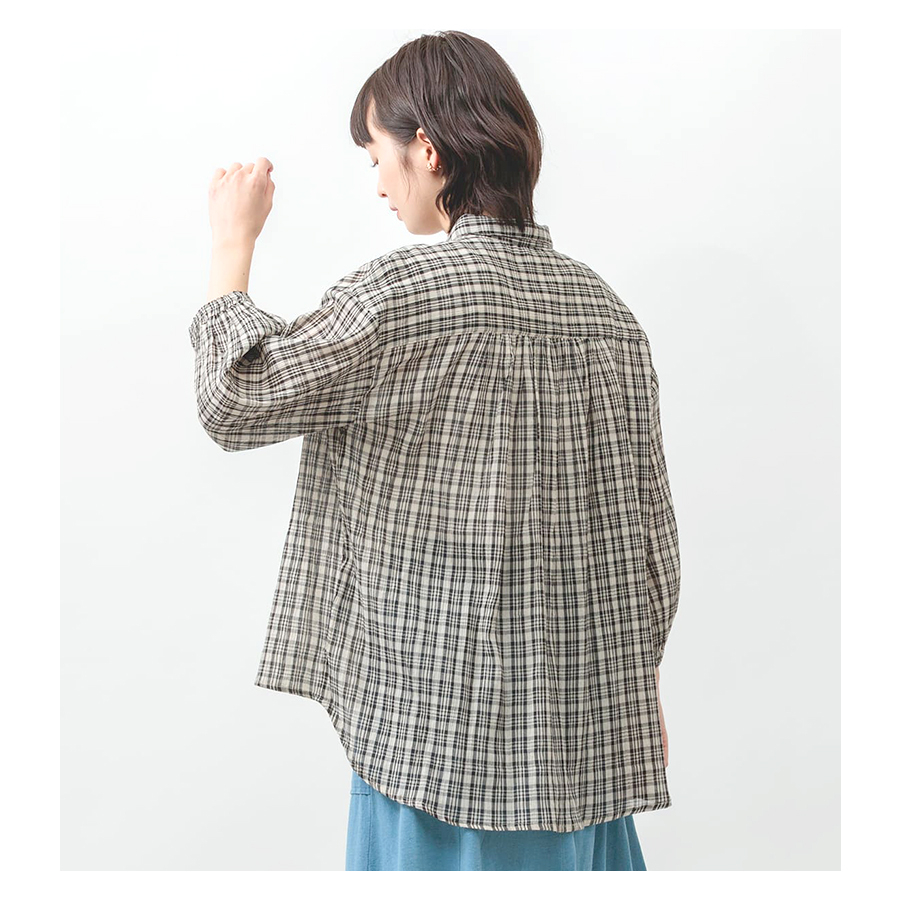 チェック柄コットンワッシャーブラウス 【M.M.O.】綿100％ シアーシャツチュニック |  | 02