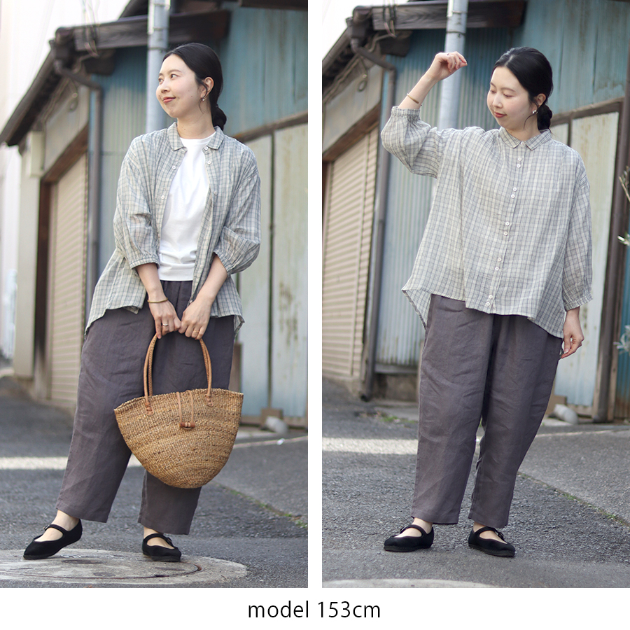 チェック柄コットンワッシャーブラウス 【M.M.O.】綿100％ シアーシャツチュニック |  | 05